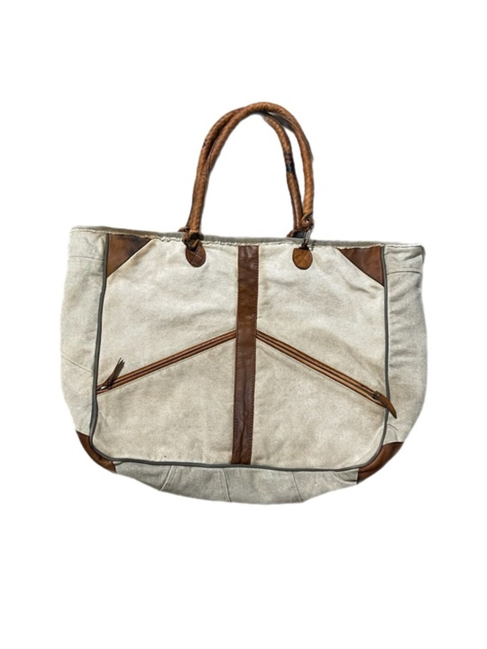 Vintage Mona B Canvas Rustic 100% cotton & 100% Leather Trim Tote